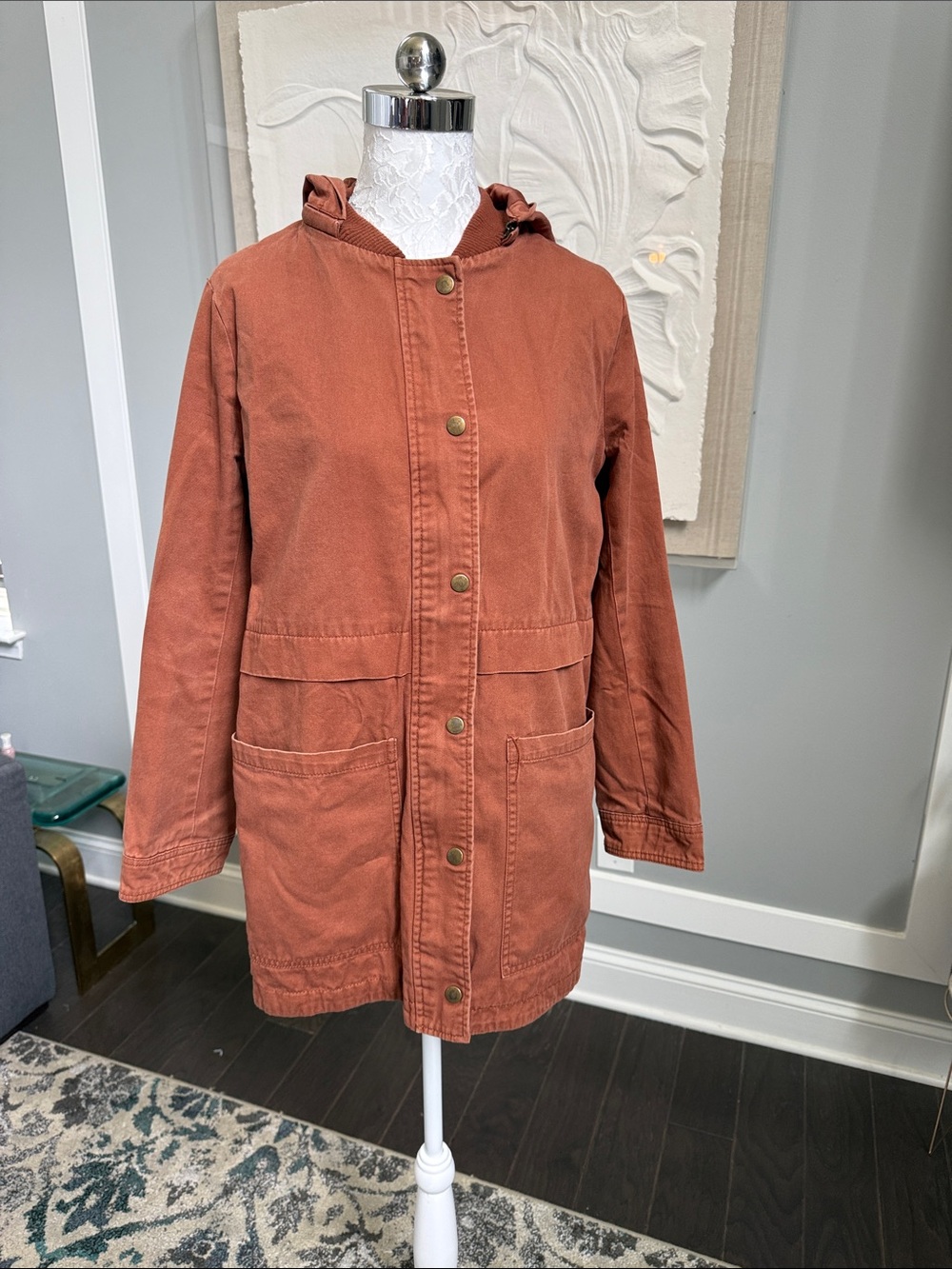 Forever 21 Rust Orange Hooded Utility Anorak Jacket Medium - Picture 1 of 13